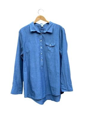 J.Crew Blue Chambray Popover Shirt Top Blouse Half Button Placket Plus Size XXL